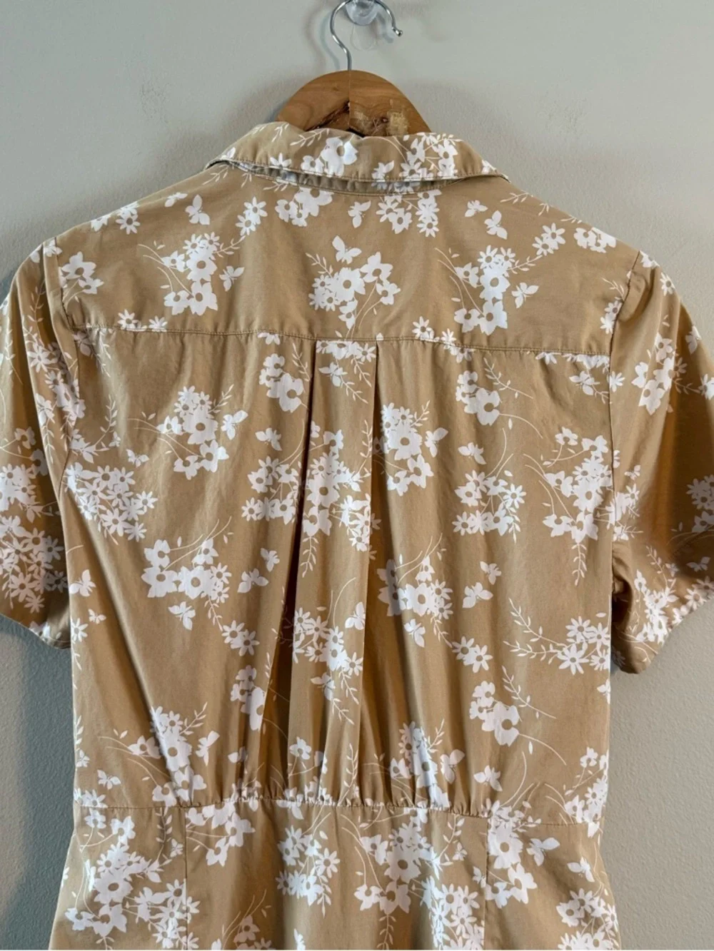 Michael Kors Khaki Floral Tie-Waist Midi Shirt Dress